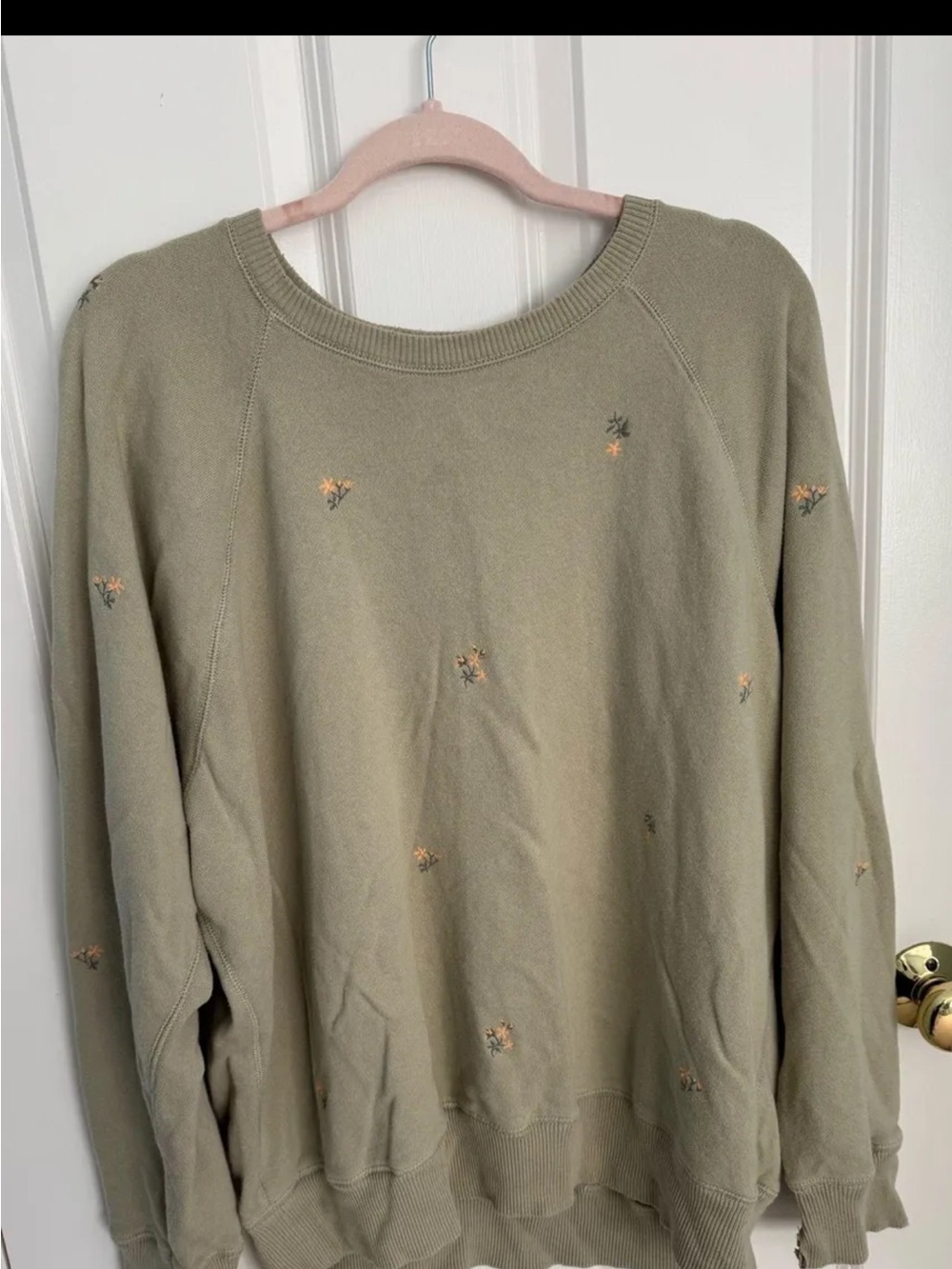 aerie Green Floral Crewneck Embroidered Sweatshirt